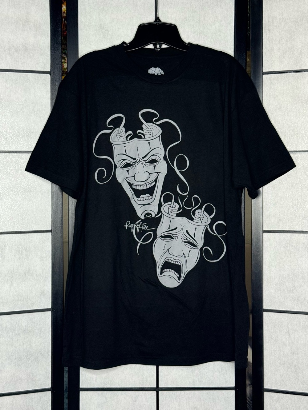 Ring of Fire Black Tee with Gray Theatrical Mask Graphics